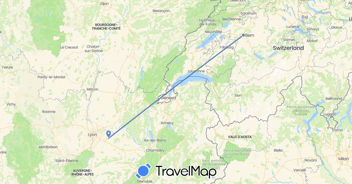 TravelMap itinerary: driving, cycling in Switzerland (Europe)